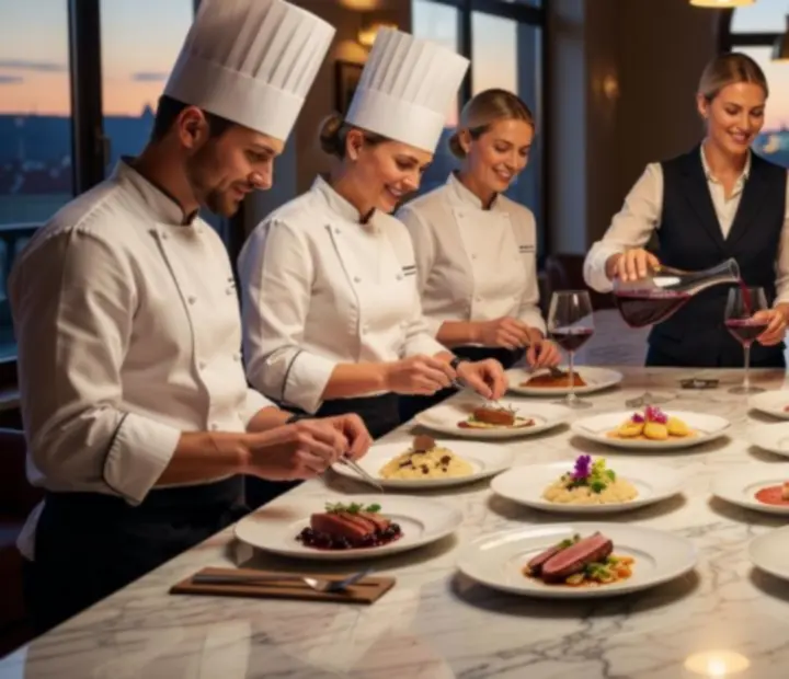 Gastronomický tým spolupracující při přípravě prémiového menu pro společenský večer
