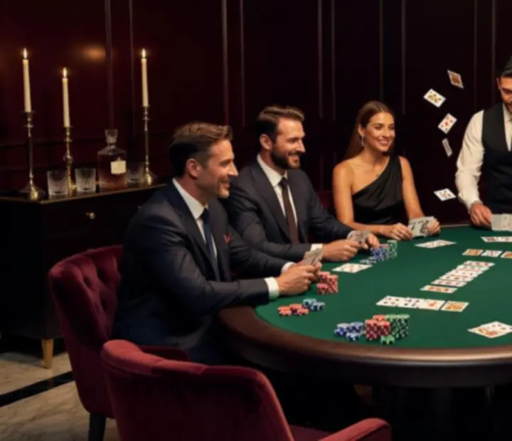 Elegantní pokerový stůl připravený pro narozeninovou oslavu se symbolickými žetony
